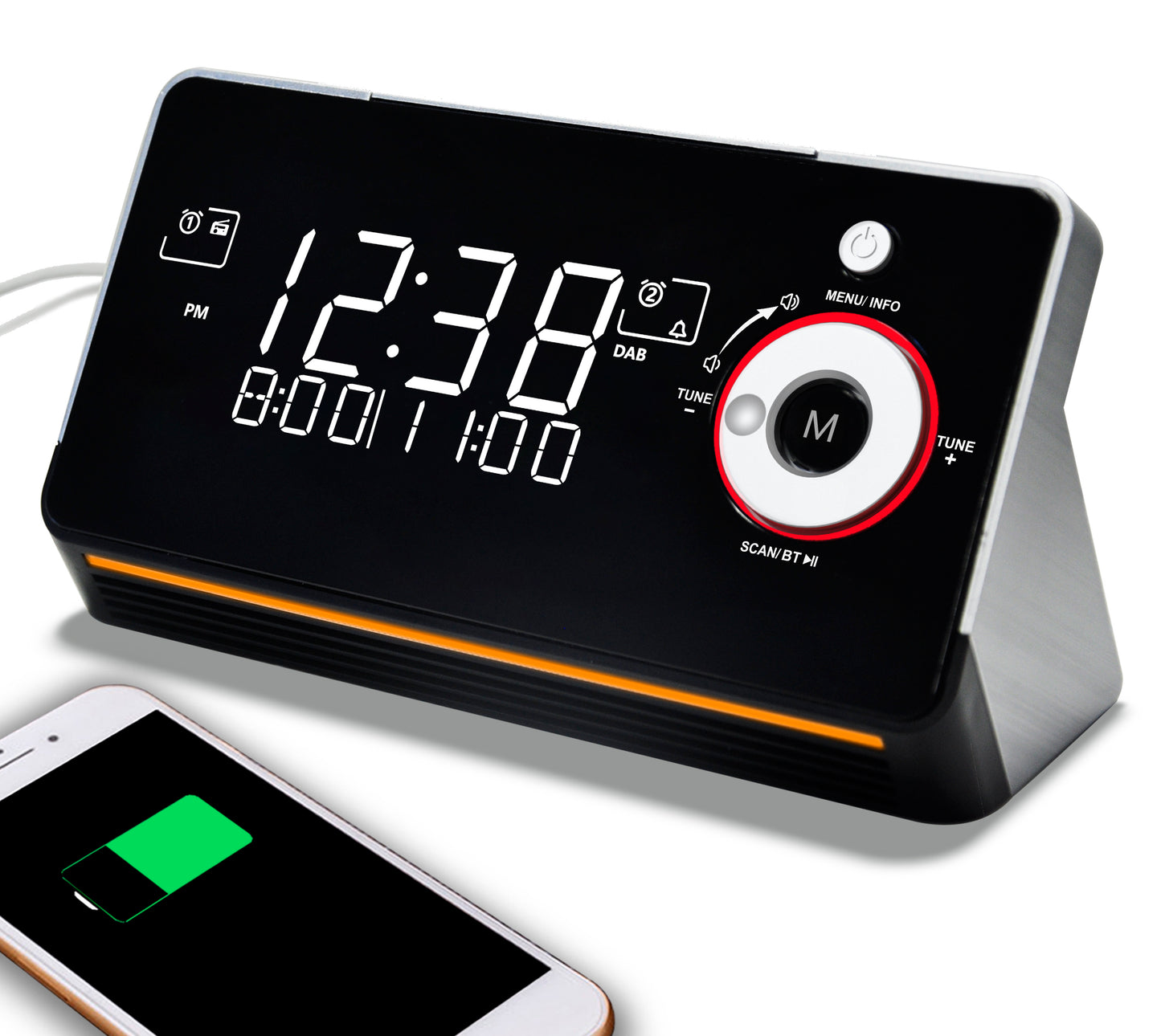 Alarm Clock with DAB & FM Radio,Dual Alarms, Snooze, Dimmable LCD Display, Night Light, Bluetooth, Headphone,Type-C and USB Charging Ports iTOMA 729