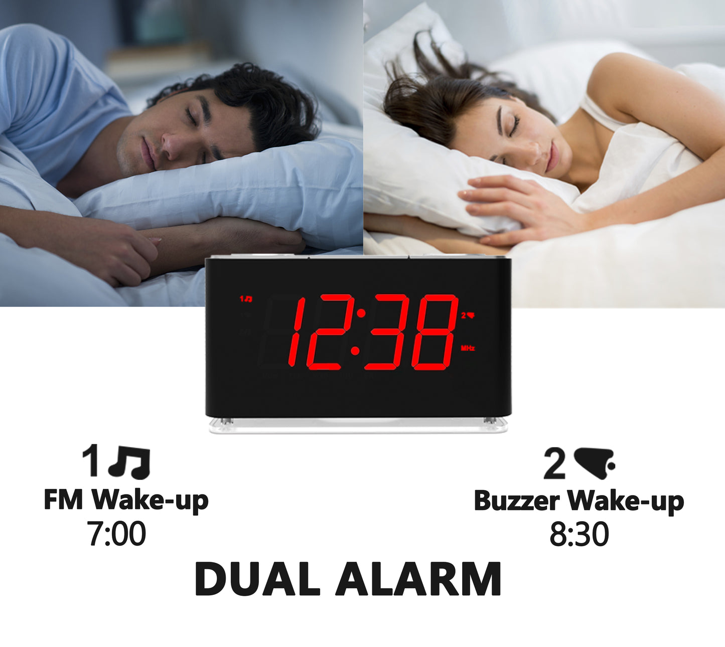 Digitaler iTOMA Radiowecker mit kabelloser Verbindung, Doppelalarm, dimmbares LED-Display, 16 Lautstärkestufen, UKW-Radio mit Sleep-Timer, Nachtlicht, Schlummerfunktion, 12/24-Stunden-iTOMA 507U