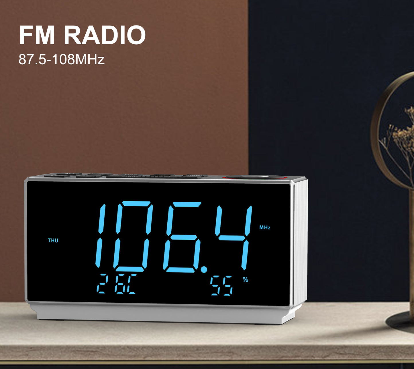 Dual Alarm Clock with FM Radio, USB Charging, 1.8'' LED Display, Night Light, Snooze, Dimmer Control, Bluetooth Speaker, Temperature & Humidity Display iTOMA 508