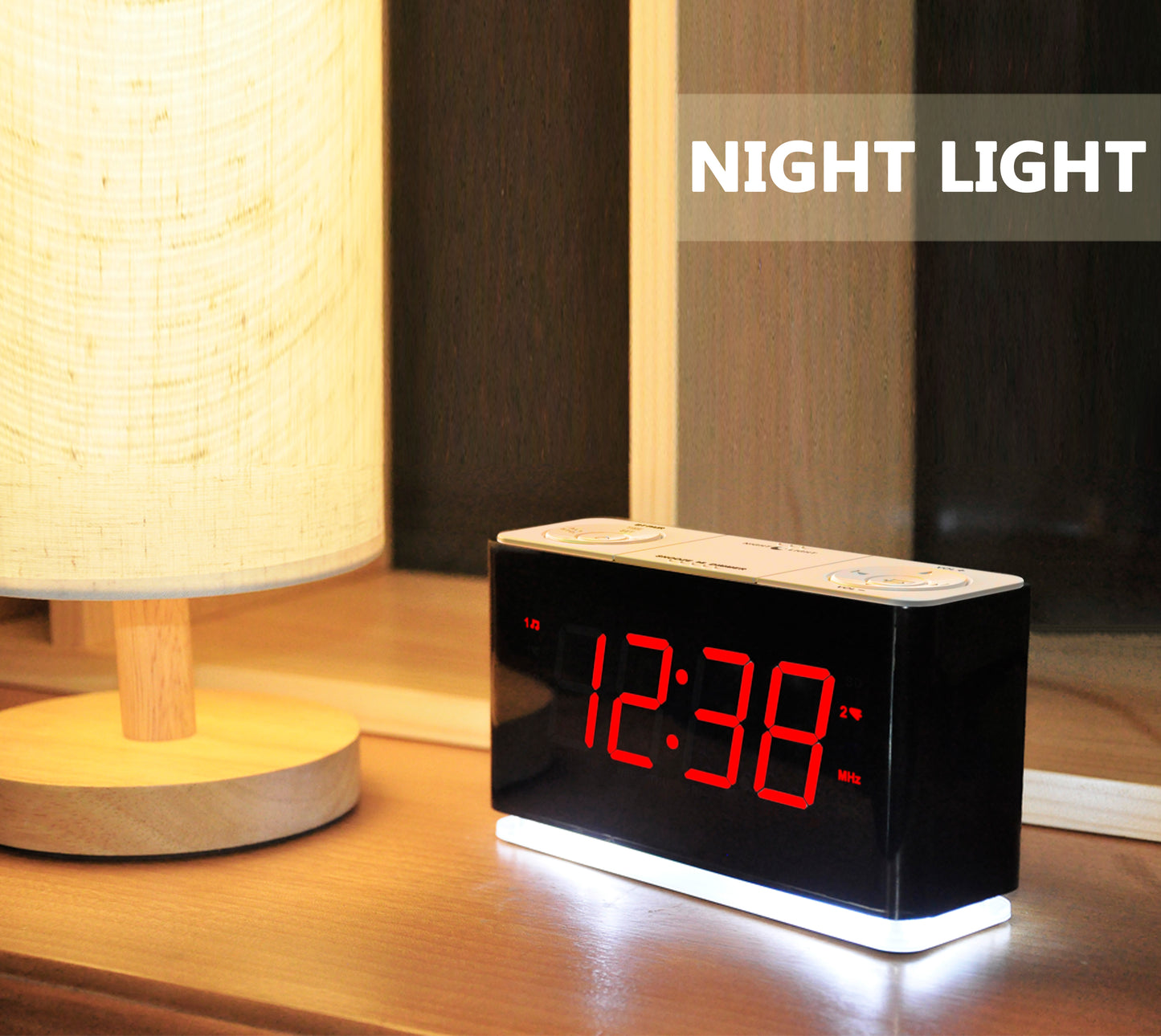 Digitaler iTOMA Radiowecker mit kabelloser Verbindung, Doppelalarm, dimmbares LED-Display, 16 Lautstärkestufen, UKW-Radio mit Sleep-Timer, Nachtlicht, Schlummerfunktion, 12/24-Stunden-iTOMA 507U