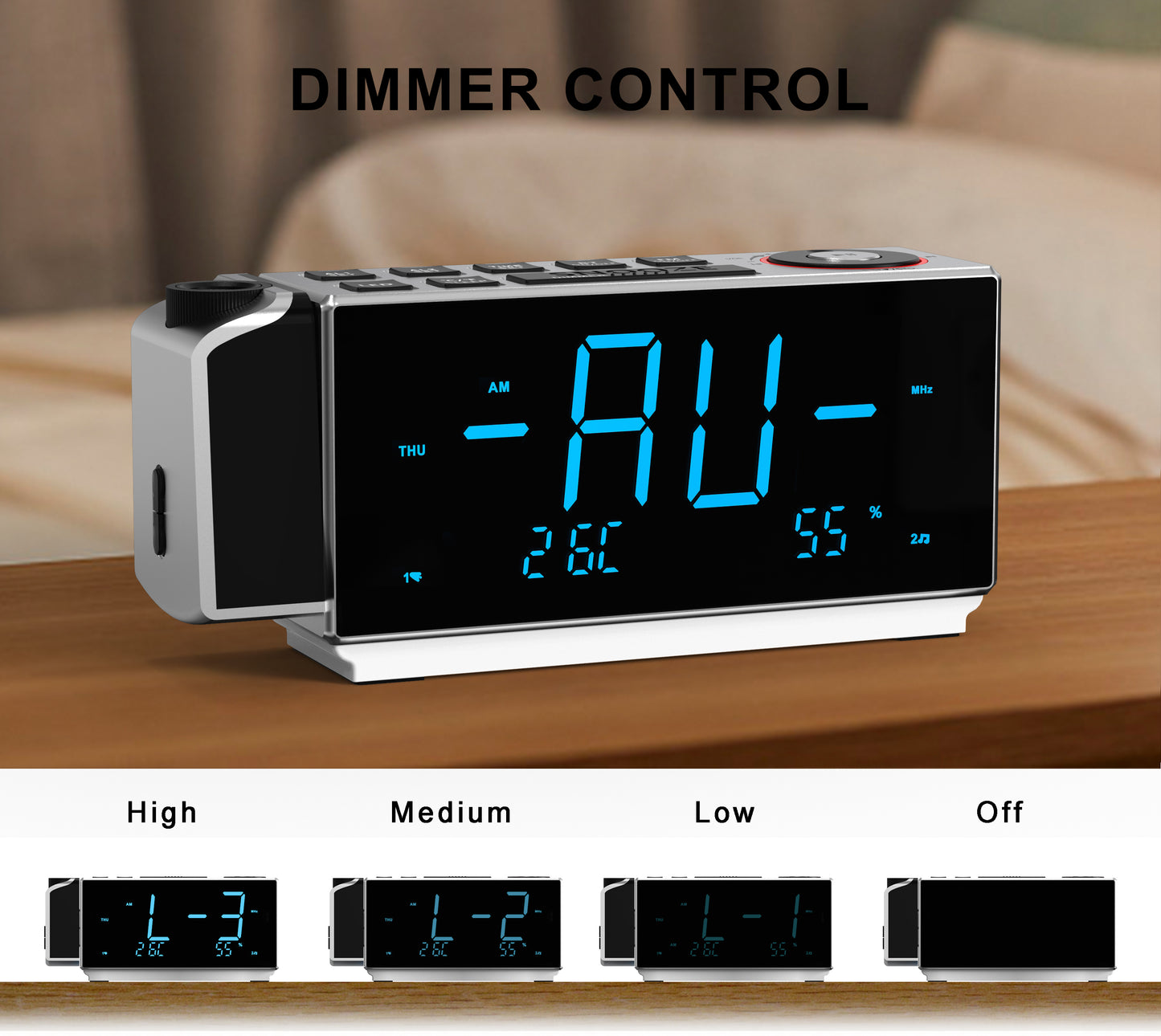 Digitaler Projektionswecker mit FM-Radio, USB-Aufladung, 1,8-Zoll-LED-Display, Nachtlicht, Doppelalarm, Schlummerfunktion, Dimmersteuerung, Radiowecker fürs Bett iTOMA 509