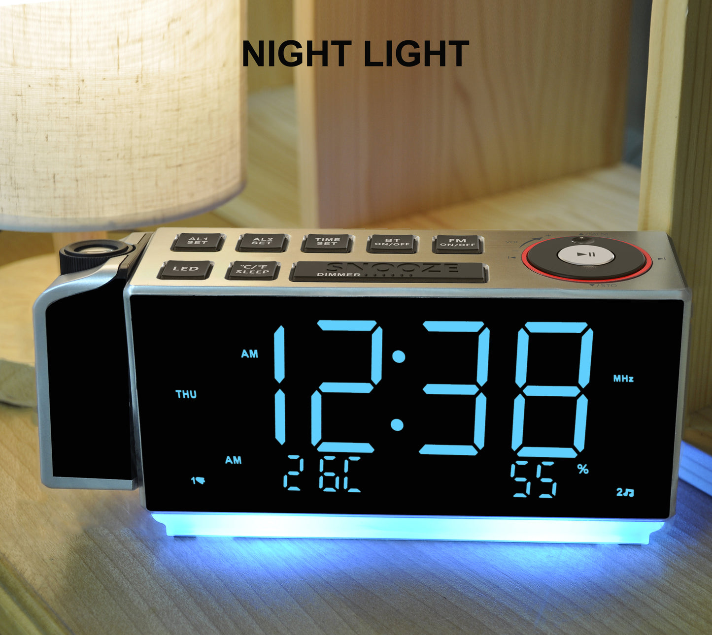 Digitaler Projektionswecker mit FM-Radio, USB-Aufladung, 1,8-Zoll-LED-Display, Nachtlicht, Doppelalarm, Schlummerfunktion, Dimmersteuerung, Radiowecker fürs Bett iTOMA 509