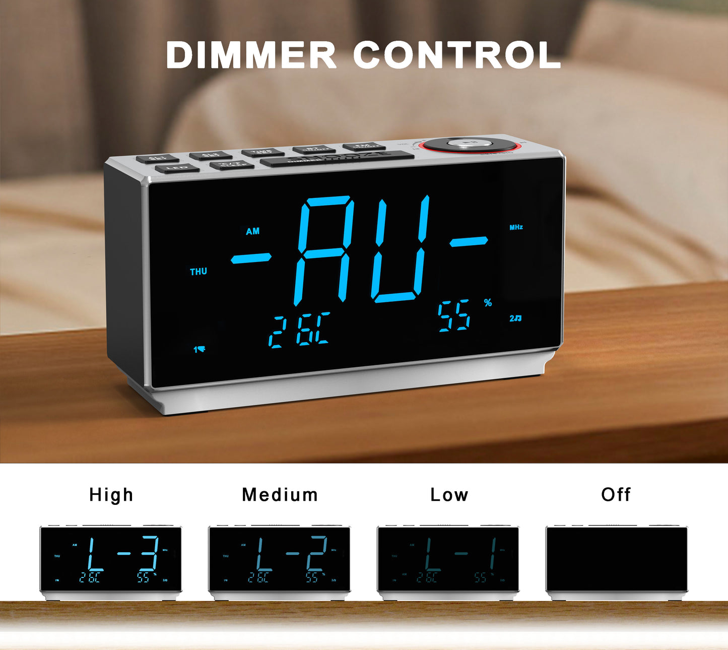 Dual Alarm Clock with FM Radio, USB Charging, 1.8'' LED Display, Night Light, Snooze, Dimmer Control, Bluetooth Speaker, Temperature & Humidity Display iTOMA 508
