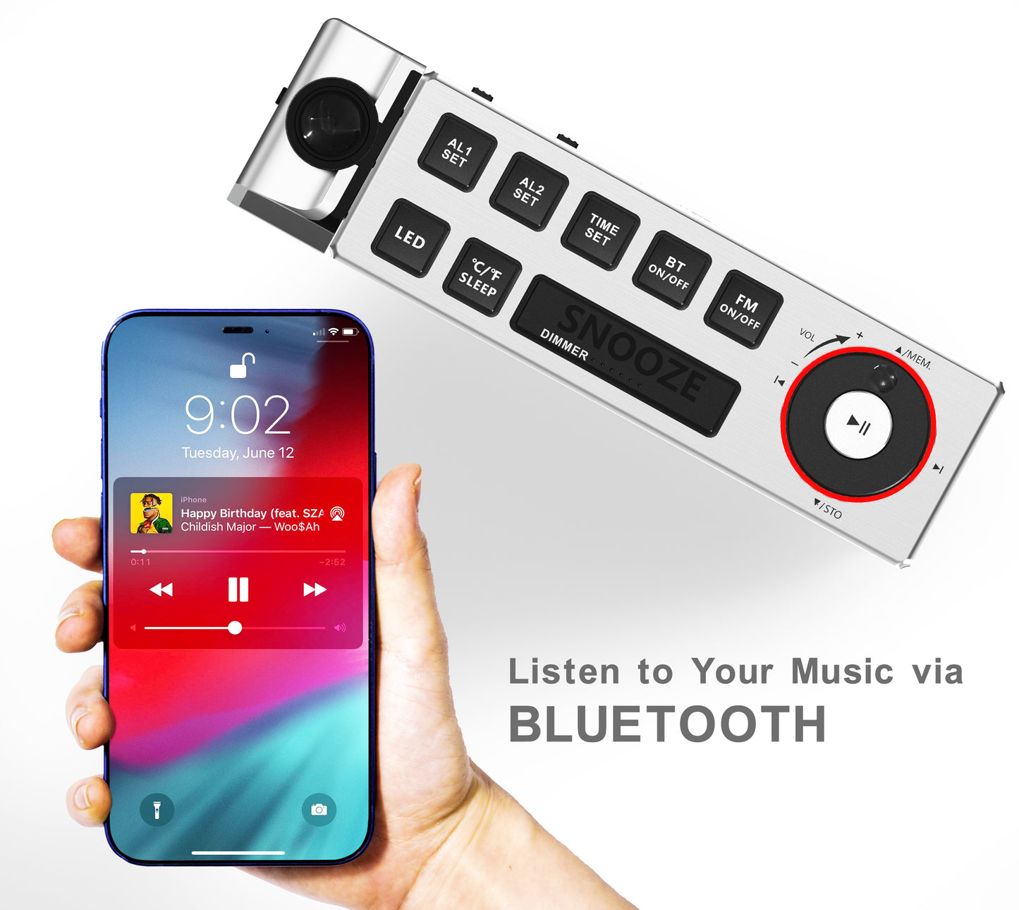 Digitaler Projektionswecker mit FM-Radio, USB-Aufladung, 1,8-Zoll-LED-Display, Nachtlicht, Doppelalarm, Schlummerfunktion, Dimmersteuerung, Radiowecker fürs Bett iTOMA 509