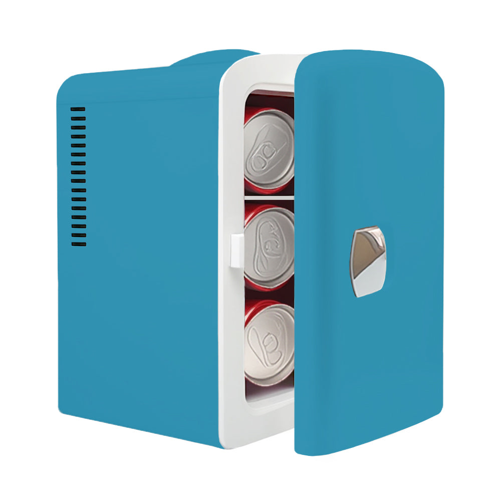 Mini refrigerador portátil K4207 cian de 4 litros (6 latas), ideal para el cuidado de la piel, cosméticos, bebidas y alimentos. 100 % libre de freón, ecológico, ideal para dormitorio, oficina, coche y residencia universitaria.