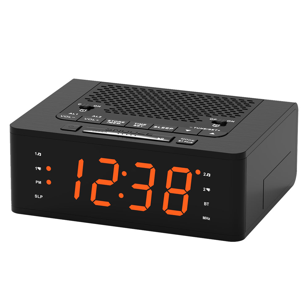 Bedroom Digital Alarm clock with FM radio, Bluetooth, Dimmable LED display screen, sleep timer, adjustable volume, dual alarm clock with on/off button, bedside alarm clock for adults, the elderly and children iTOMA 515