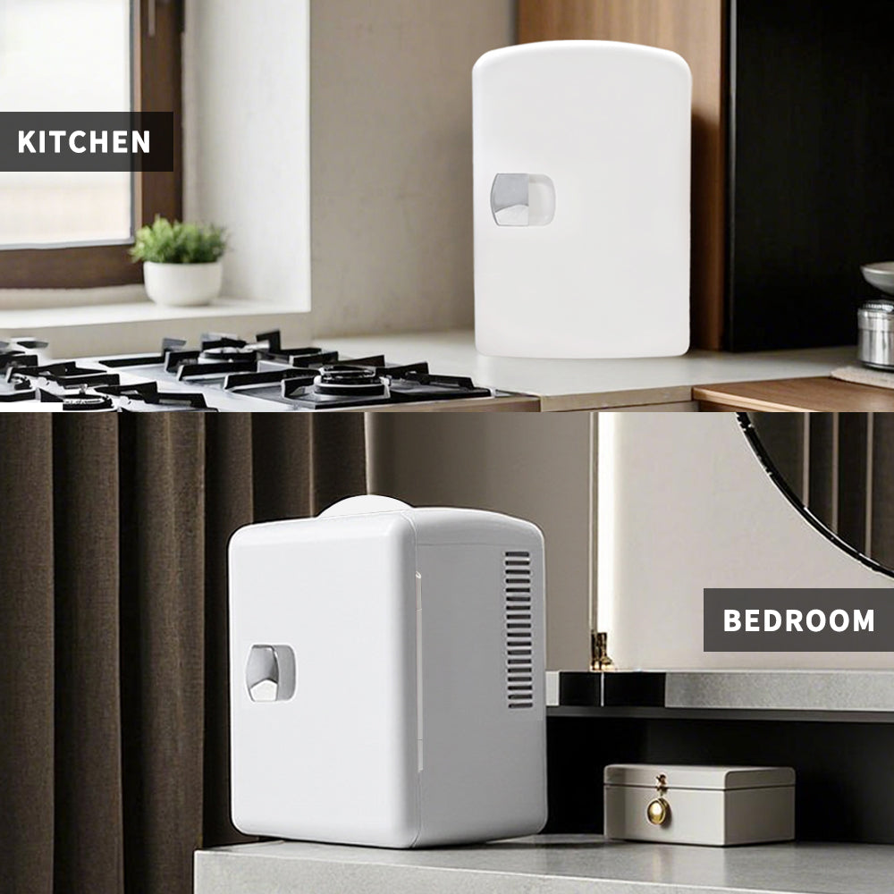 Mini refrigerador K4201 de 4 litros, color blanco, con capacidad para 4 litros y 6 latas, ideal para el cuidado de la piel, cosméticos, bebidas y alimentos. 100 % libre de freón, ecológico, ideal para dormitorio, oficina, coche y residencia universitaria.