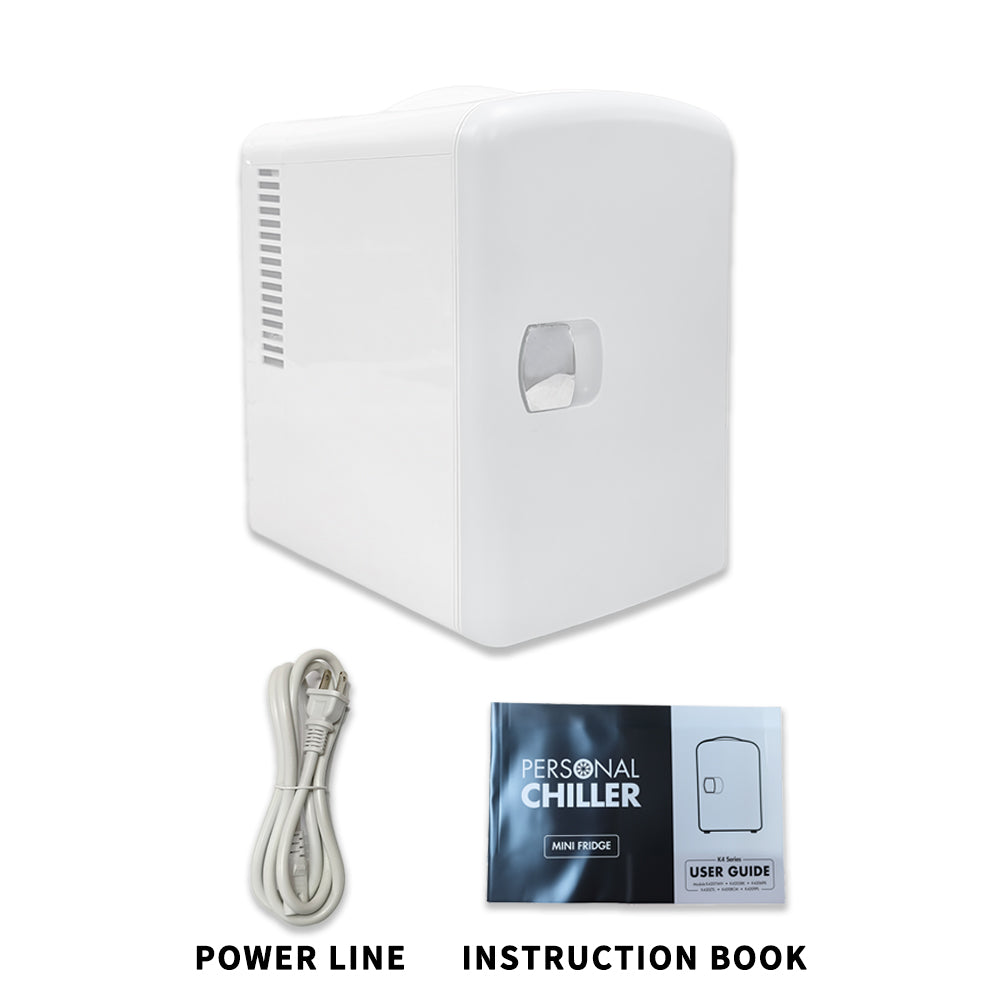 Mini refrigerador K4201 de 4 litros, color blanco, con capacidad para 4 litros y 6 latas, ideal para el cuidado de la piel, cosméticos, bebidas y alimentos. 100 % libre de freón, ecológico, ideal para dormitorio, oficina, coche y residencia universitaria.