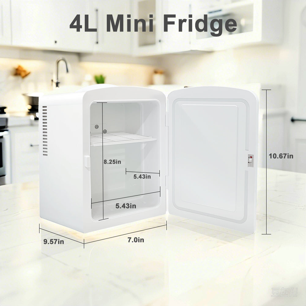 Mini refrigerador K4201 de 4 litros, color blanco, con capacidad para 4 litros y 6 latas, ideal para el cuidado de la piel, cosméticos, bebidas y alimentos. 100 % libre de freón, ecológico, ideal para dormitorio, oficina, coche y residencia universitaria.