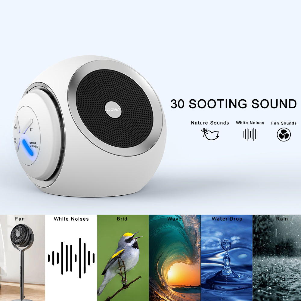 Máquina de ruido blanco, 30 sonidos relajantes (ventilador, naturaleza y ruido blanco), temporizador, Bluetooth, volumen ajustable, iTOMA 318