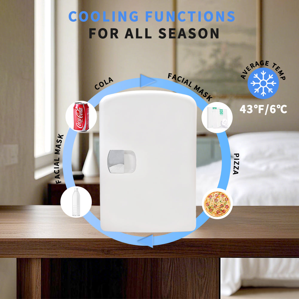 Mini refrigerador K4201 de 4 litros, color blanco, con capacidad para 4 litros y 6 latas, ideal para el cuidado de la piel, cosméticos, bebidas y alimentos. 100 % libre de freón, ecológico, ideal para dormitorio, oficina, coche y residencia universitaria.
