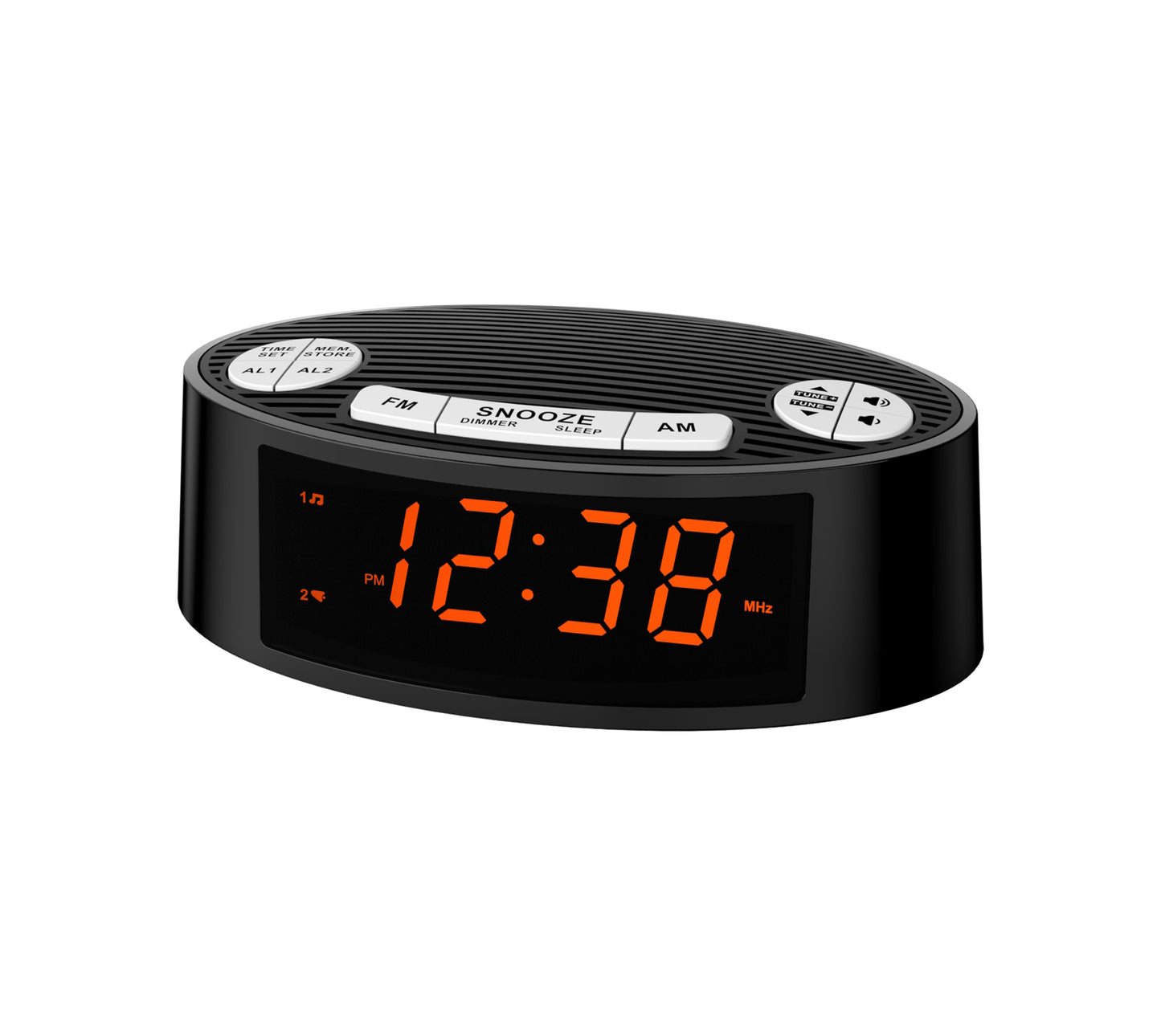 Digital iTOMA AM/FM Alarm Clock Radio with Dual Alarm, Sleep Timer & Snooze Functions, Orange LED Display, 4-Level Dimming Option 3301