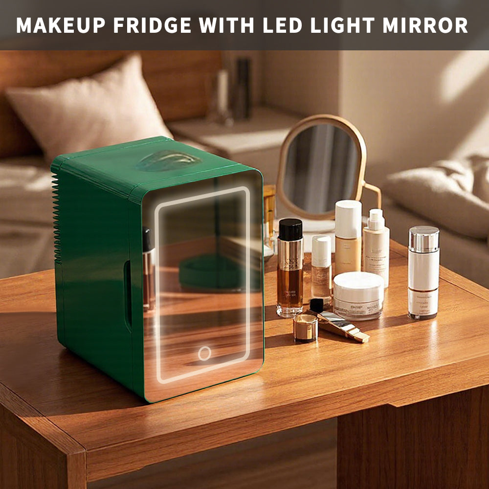 Mini Skincare Fridge with LED Mirror 6L K6104, 6Liter/6 Cans Cooler and Warmer for Makeup, Cosmetic, Beauty, Food, Medicine Portable Small Refrigerator 100% Freon-Free Eco Friendly for Bedroom, Nursery, Office, Camp and Car