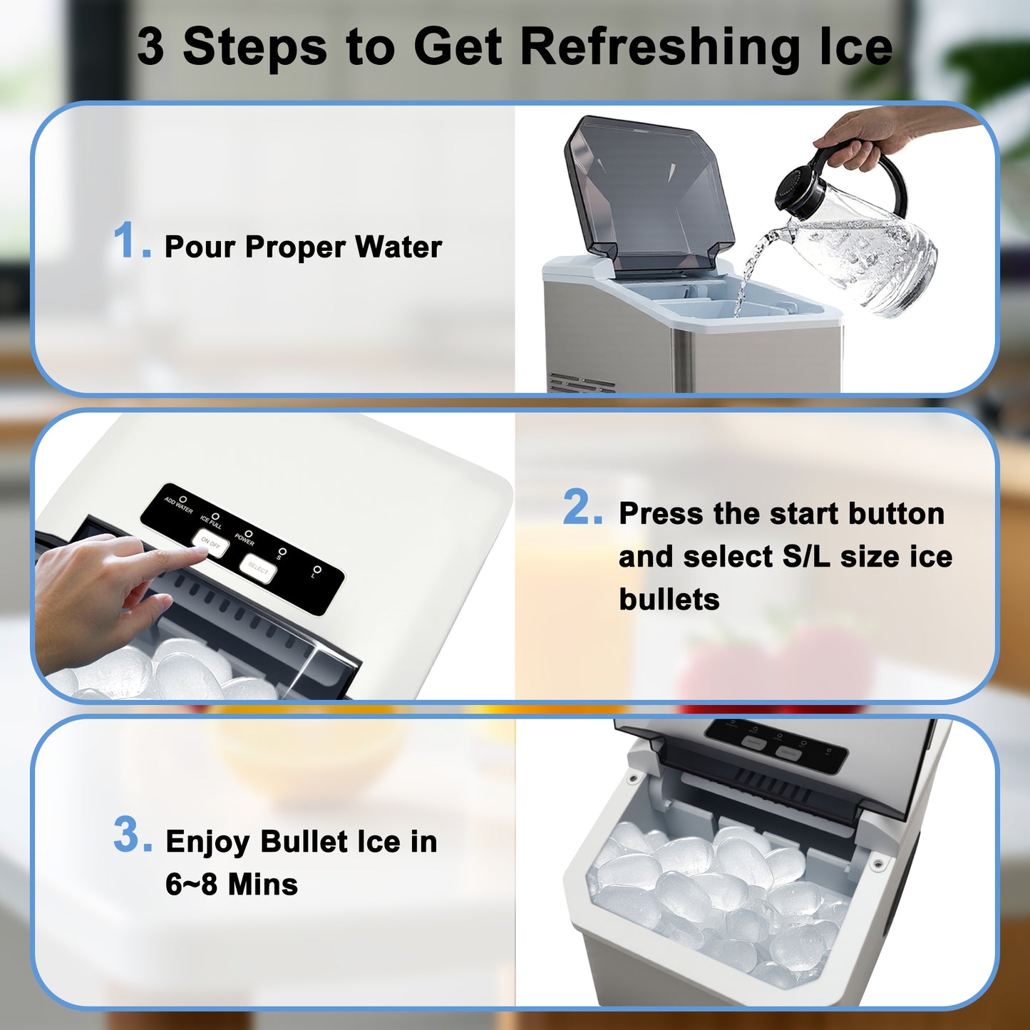 Fully-automated Ice Maker Machine - 12kg/24Hrs, Self-Cleaning, 2 Ice Sizes (S/L), Fast 6-Min Cycle, with Infrared Sensor for Home/Office/Commercial Use
