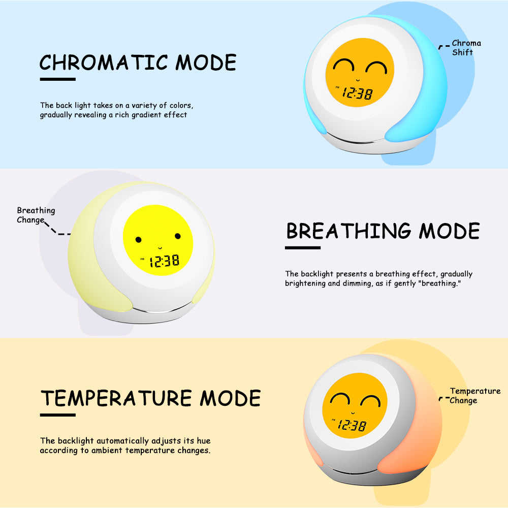 Termómetro e higrómetro para habitación infantil con adorables expresiones faciales, luz de colores a elegir, regulador de intensidad de 4 niveles, monitor de temperatura interior, pantalla LCD con hora infantil, medidor de temperatura y humedad iTOMA 915