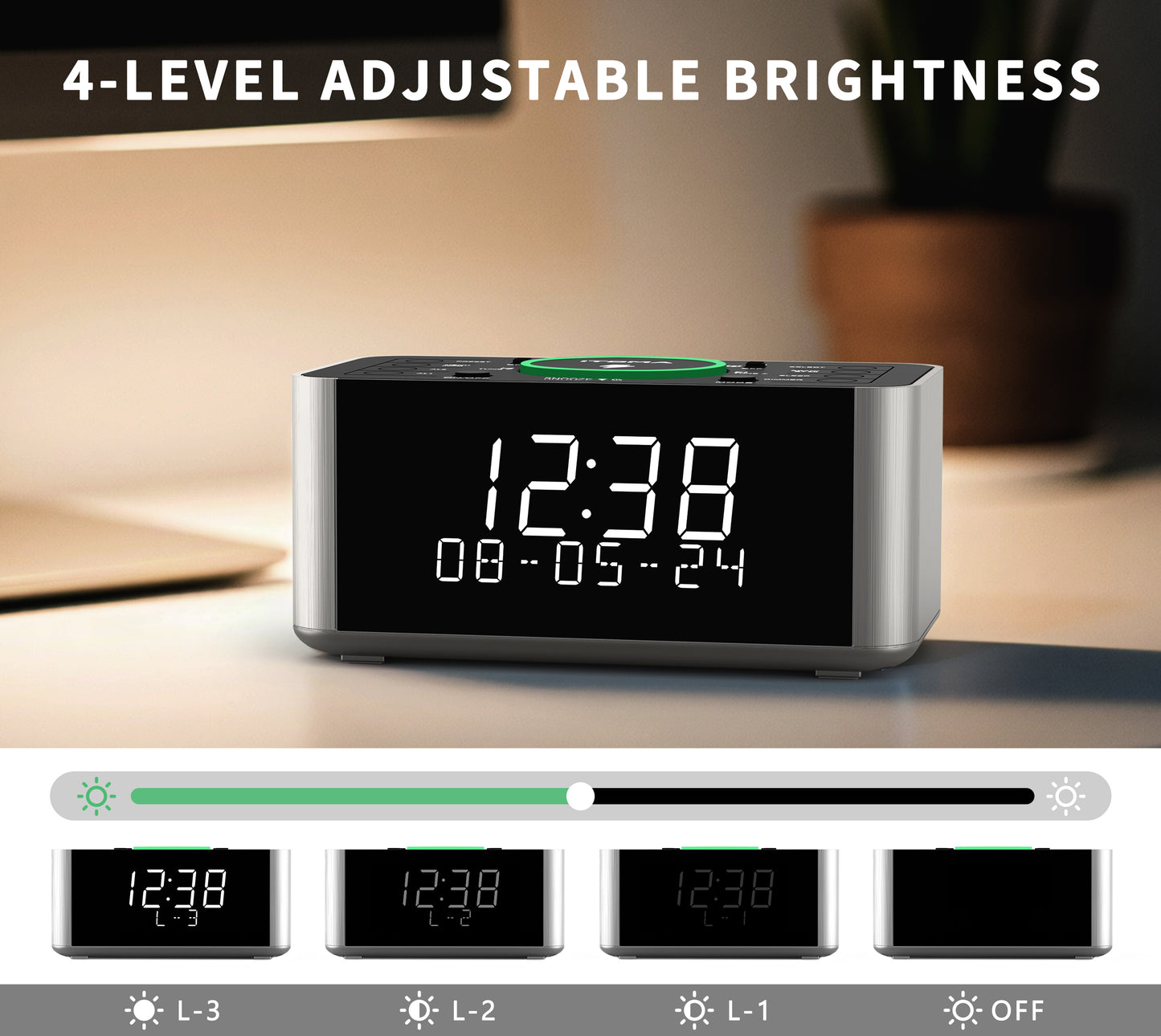 Alarm Clock with DAB & FM Radio Wireless Charging, 40 Preset Stations, Dual Alarms, Snooze, Dimmable LCD Display, Bluetooth, USB Charging and Earphone Jack, Bedside Alarm Radio iTOMA 206D