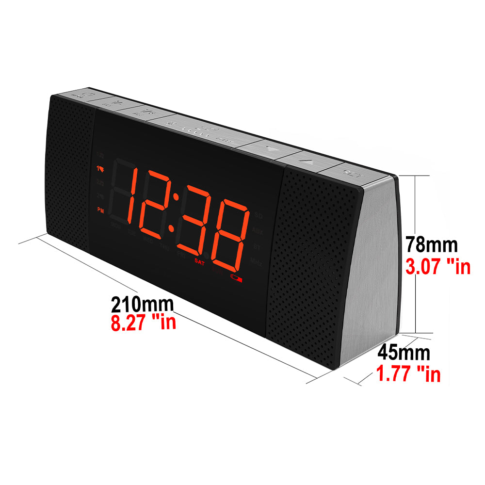 Kreativer Nachttisch-Wecker mit Radio und Bluetooth, UKW-Radio, Doppelalarm mit Schlummerfunktion, Aufladen über USB, automatischer und manueller Dimmer, Uhr fürs Nachttisch iTOMA 503A