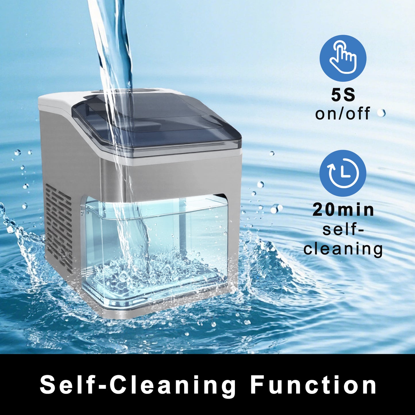 Fully-automated Ice Maker Machine - 12kg/24Hrs, Self-Cleaning, 2 Ice Sizes (S/L), Fast 6-Min Cycle, with Infrared Sensor for Home/Office/Commercial Use