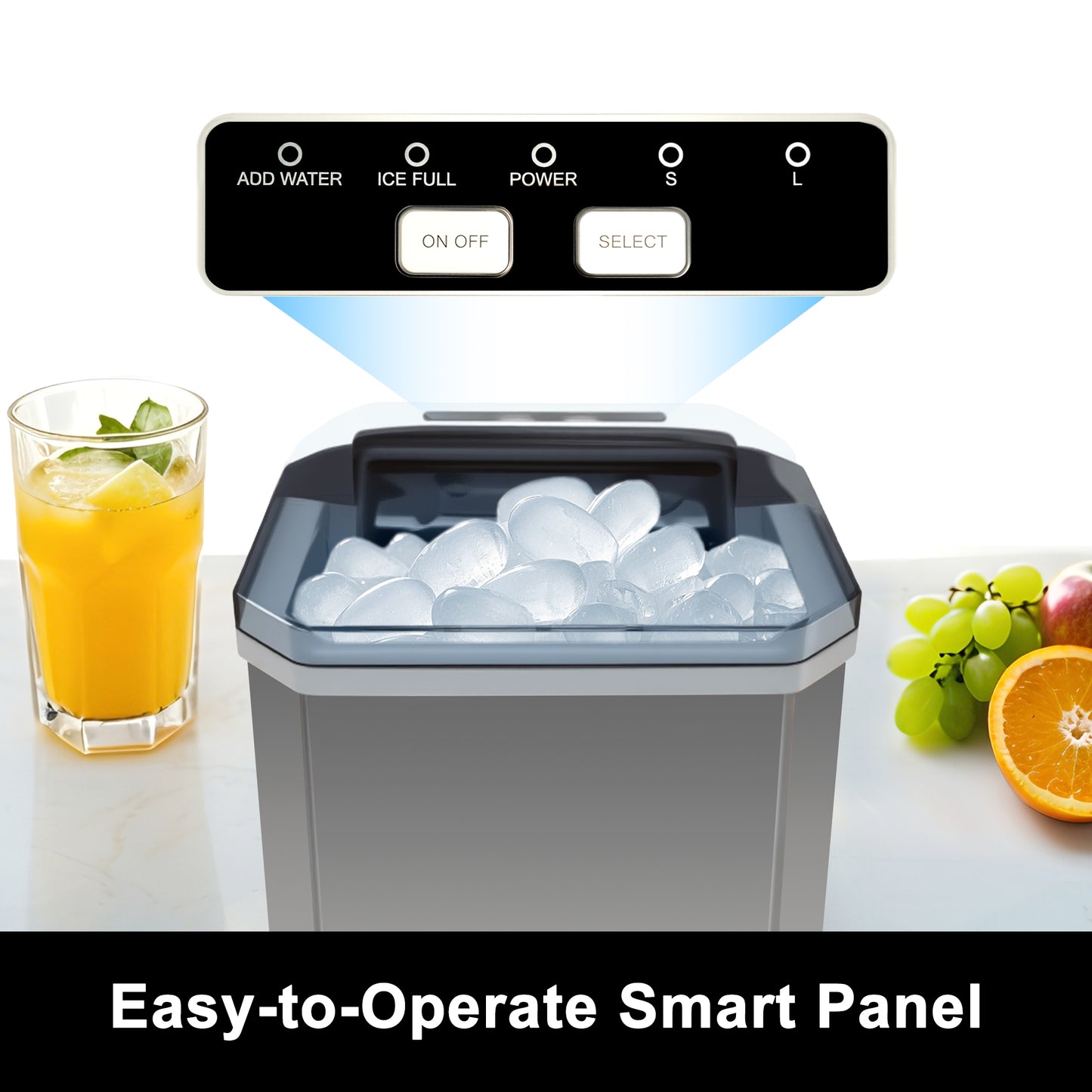 Fully-automated Ice Maker Machine - 12kg/24Hrs, Self-Cleaning, 2 Ice Sizes (S/L), Fast 6-Min Cycle, with Infrared Sensor for Home/Office/Commercial Use