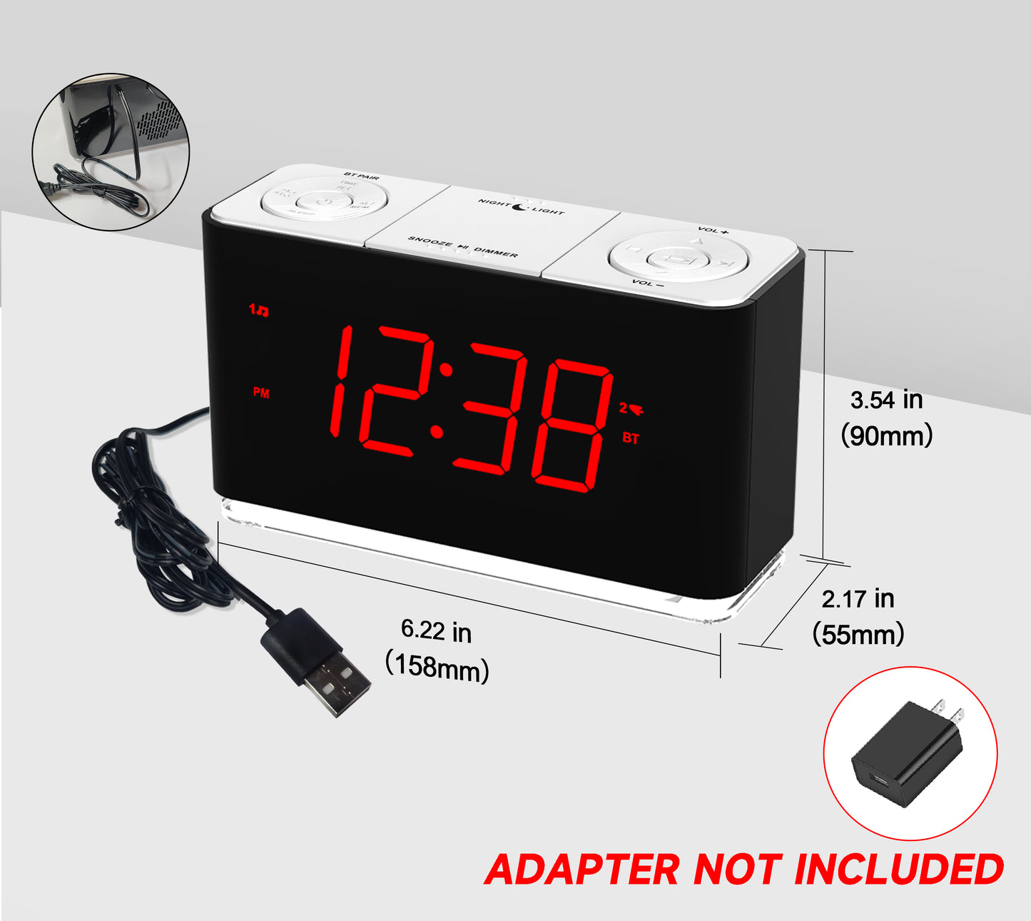 Digitaler iTOMA Radiowecker mit kabelloser Verbindung, Doppelalarm, dimmbares LED-Display, 16 Lautstärkestufen, UKW-Radio mit Sleep-Timer, Nachtlicht, Schlummerfunktion, 12/24-Stunden-iTOMA 507U