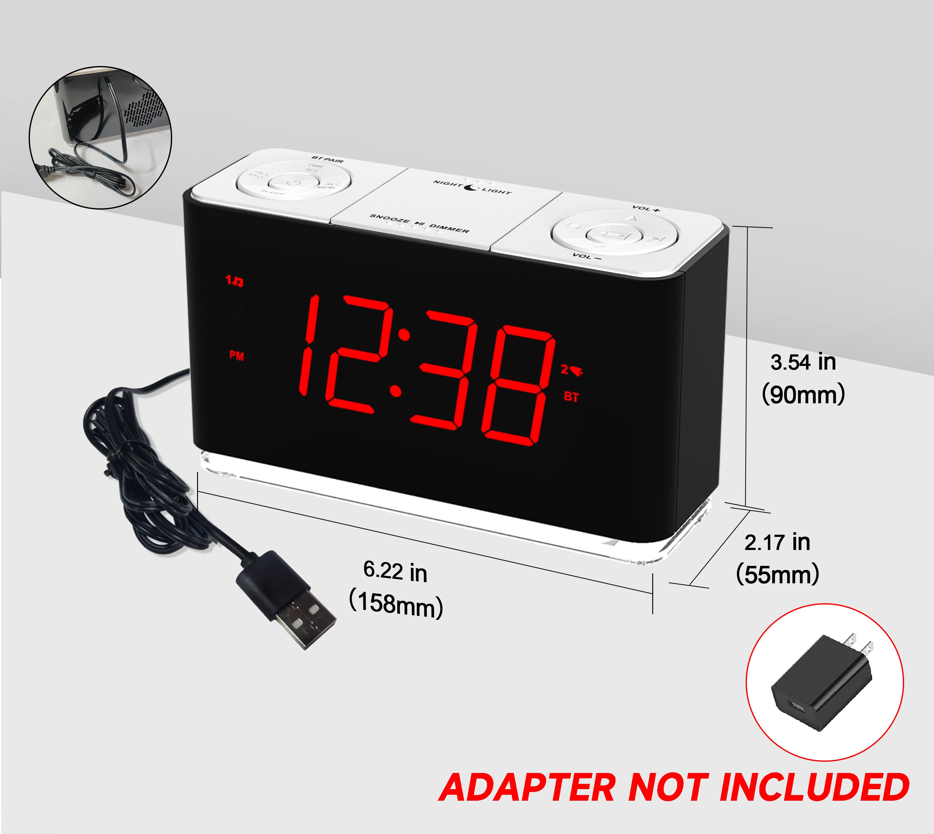 Radio reloj despertador digital iTOMA con conexión inalámbrica, alarma dual, pantalla LED regulable, volumen de 16 niveles, radio FM con temporizador de apagado automático, luz nocturna, función de repetición, 12/24 h iTOMA 507U