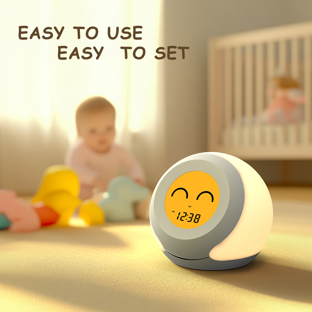 Termómetro e higrómetro para habitación infantil con adorables expresiones faciales, luz de colores a elegir, regulador de intensidad de 4 niveles, monitor de temperatura interior, pantalla LCD con hora infantil, medidor de temperatura y humedad iTOMA 915