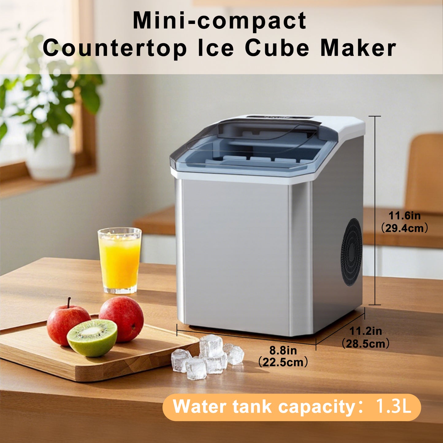 Fully-automated Ice Maker Machine - 12kg/24Hrs, Self-Cleaning, 2 Ice Sizes (S/L), Fast 6-Min Cycle, with Infrared Sensor for Home/Office/Commercial Use