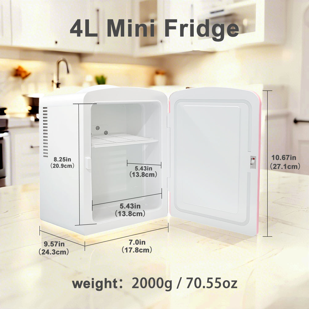 Mini-Kühlschrank K4106, 4 Liter/6 Dosen, tragbarer Kühler und Wärmer, persönlicher Kühlschrank für Hautpflege, Kosmetik, Getränke, Lebensmittel, 100 % freonfrei, umweltfreundlich für Schlafzimmer, Büro, Auto, Wohnheim, Camping...