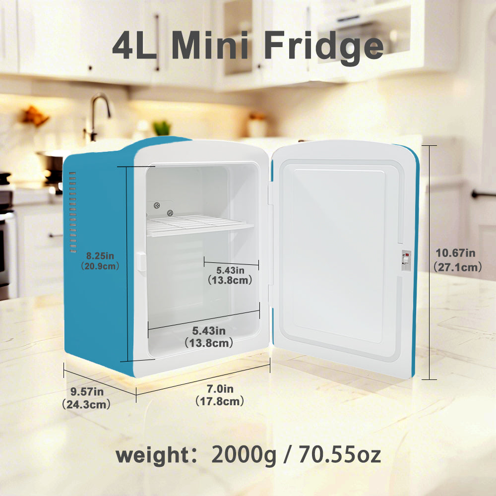 Mini refrigerador portátil K4207 cian de 4 litros (6 latas), ideal para el cuidado de la piel, cosméticos, bebidas y alimentos. 100 % libre de freón, ecológico, ideal para dormitorio, oficina, coche y residencia universitaria.