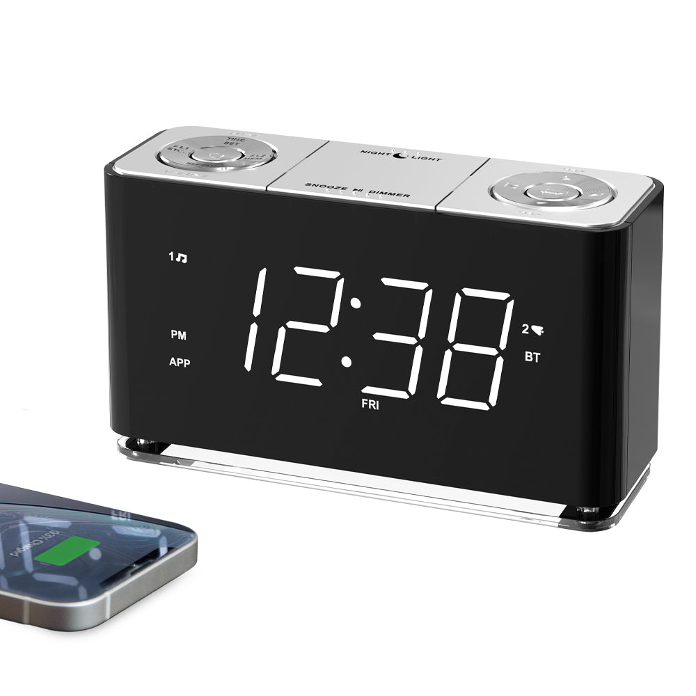 Kreativer digitaler Radiowecker, Wecker mit Bluetooth, großes LED-Display, UKW-Radio, Doppelalarm, USB-Ladeanschluss, Nachtlicht, automatischer und manueller Dimmer, Schlummerfunktion, Sleep-Timer iTOMA 507A
