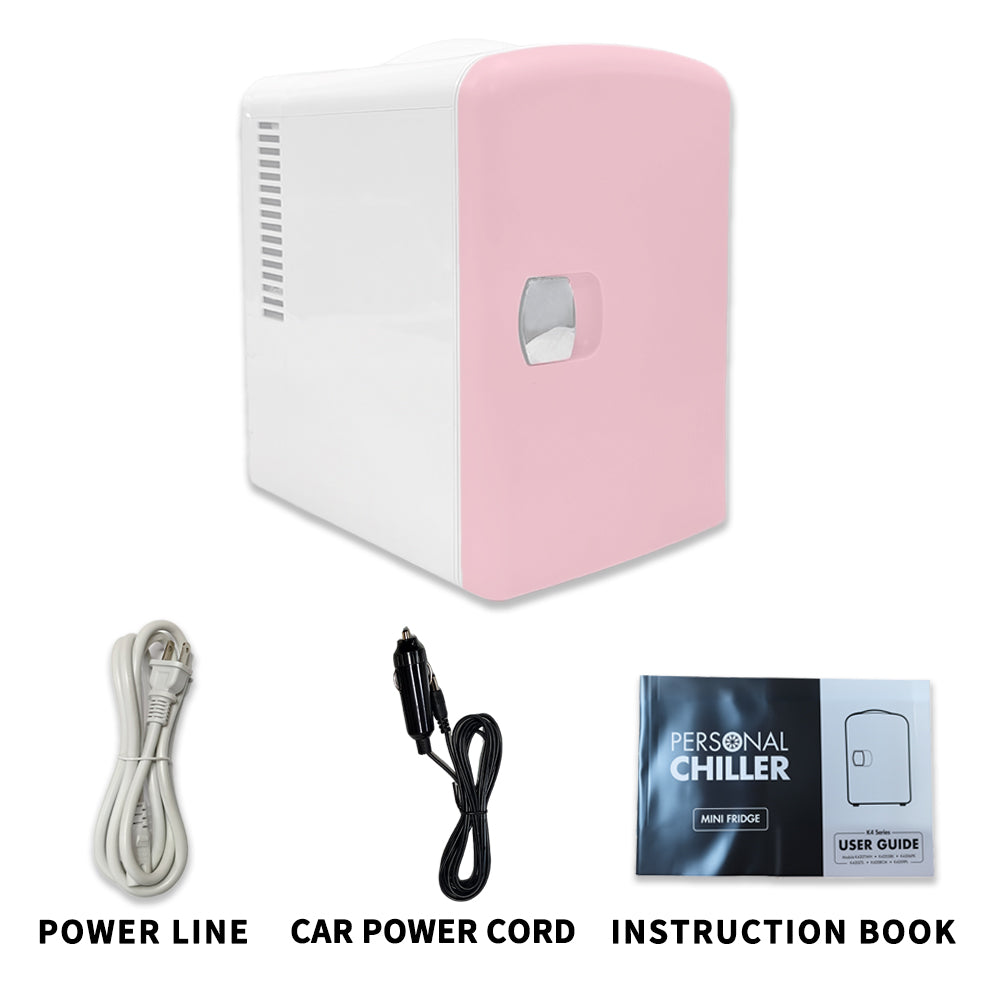 Mini refrigerador K4106, refrigerador personal portátil de 4 litros/6 latas, enfriador y calentador para el cuidado de la piel, cosméticos, bebidas, alimentos, 100% libre de freón, ecológico para dormitorio, oficina, automóvil, dormitorio, campamento...