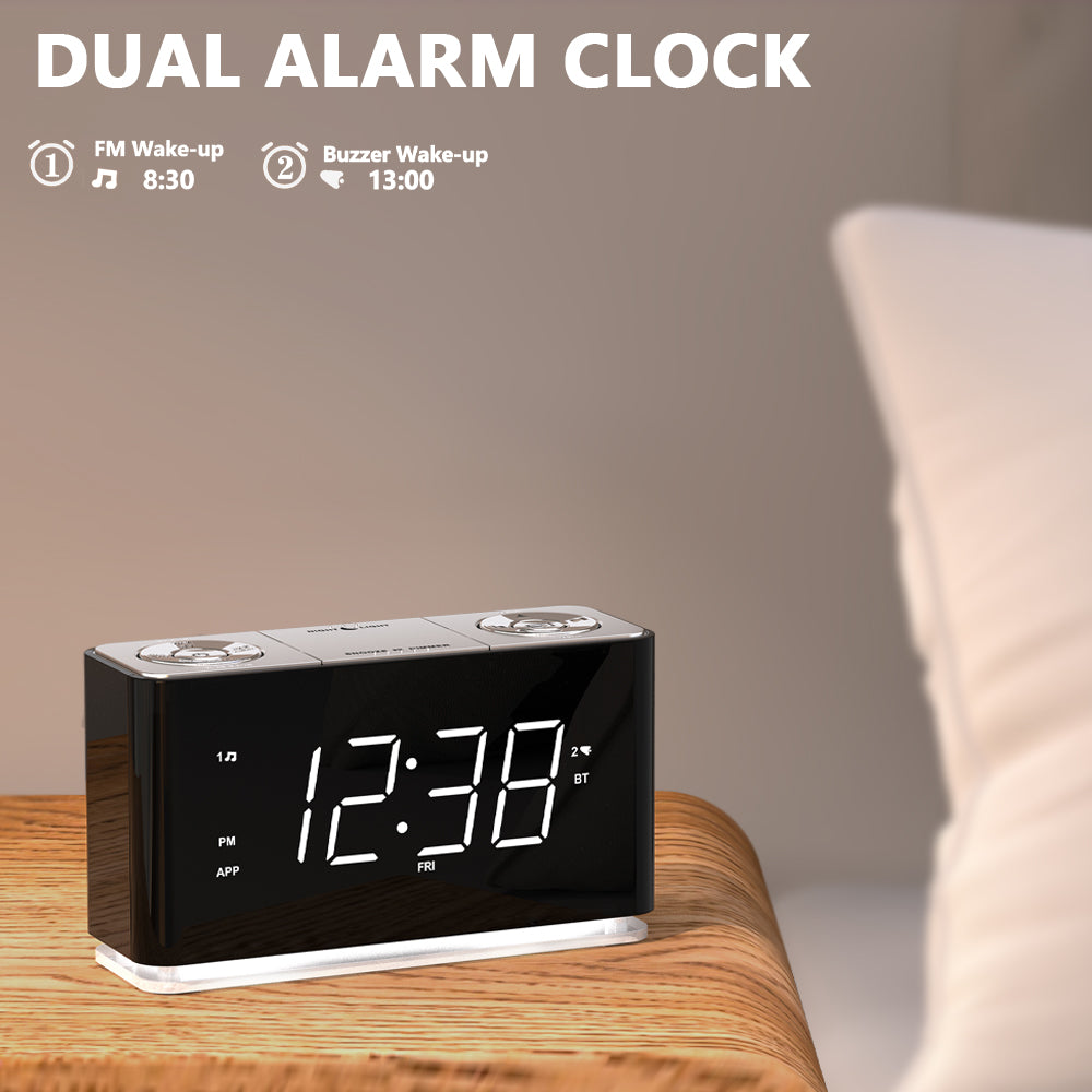 Kreativer digitaler Radiowecker, Wecker mit Bluetooth, großes LED-Display, UKW-Radio, Doppelalarm, USB-Ladeanschluss, Nachtlicht, automatischer und manueller Dimmer, Schlummerfunktion, Sleep-Timer iTOMA 507A