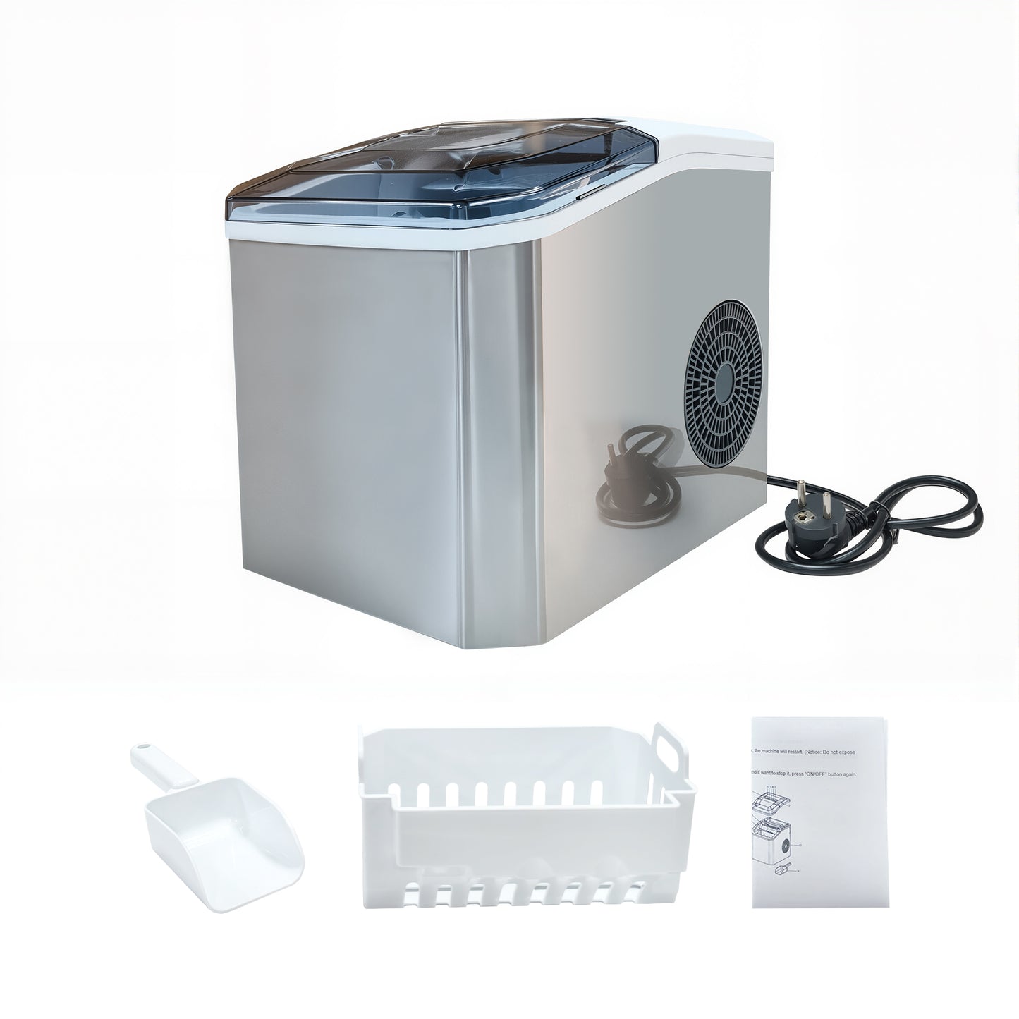 Fully-automated Ice Maker Machine - 12kg/24Hrs, Self-Cleaning, 2 Ice Sizes (S/L), Fast 6-Min Cycle, with Infrared Sensor for Home/Office/Commercial Use