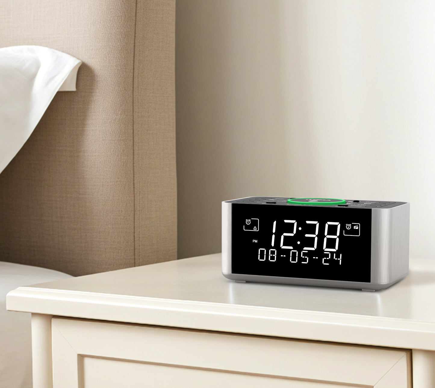 Alarm Clock with DAB & FM Radio Wireless Charging, 40 Preset Stations, Dual Alarms, Snooze, Dimmable LCD Display, Bluetooth, USB Charging and Earphone Jack, Bedside Alarm Radio iTOMA 206D