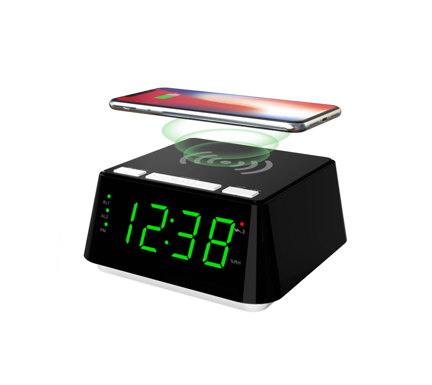 Bedside Alarm Clock with Wireless Charging, Dual Alarm, Snooze, Brightness Dimmer, USB Charging Port, Big LED Display, Night Light, Indoor Temperature & Humidity Display iTOMA 801