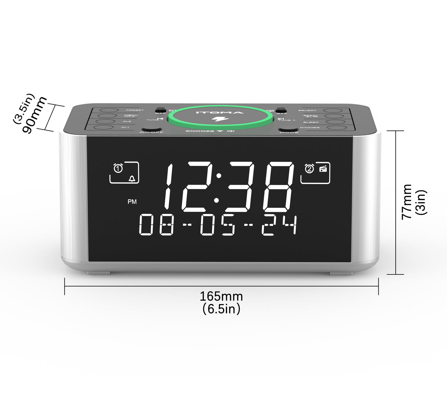 Alarm Clock with DAB & FM Radio Wireless Charging, 40 Preset Stations, Dual Alarms, Snooze, Dimmable LCD Display, Bluetooth, USB Charging and Earphone Jack, Bedside Alarm Radio iTOMA 206D