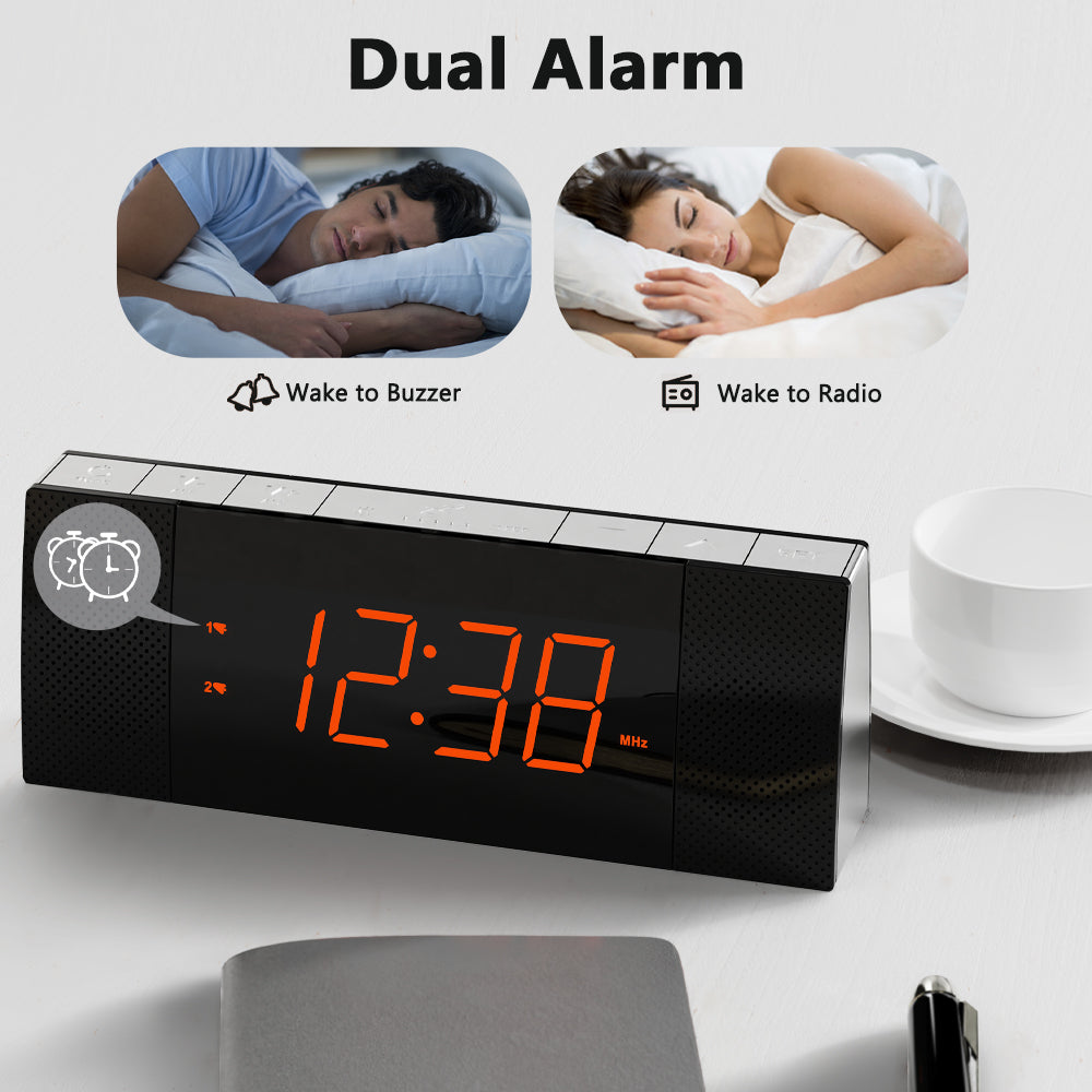 Kreativer Nachttisch-Wecker mit Radio und Bluetooth, UKW-Radio, Doppelalarm mit Schlummerfunktion, Aufladen über USB, automatischer und manueller Dimmer, Uhr fürs Nachttisch iTOMA 503A