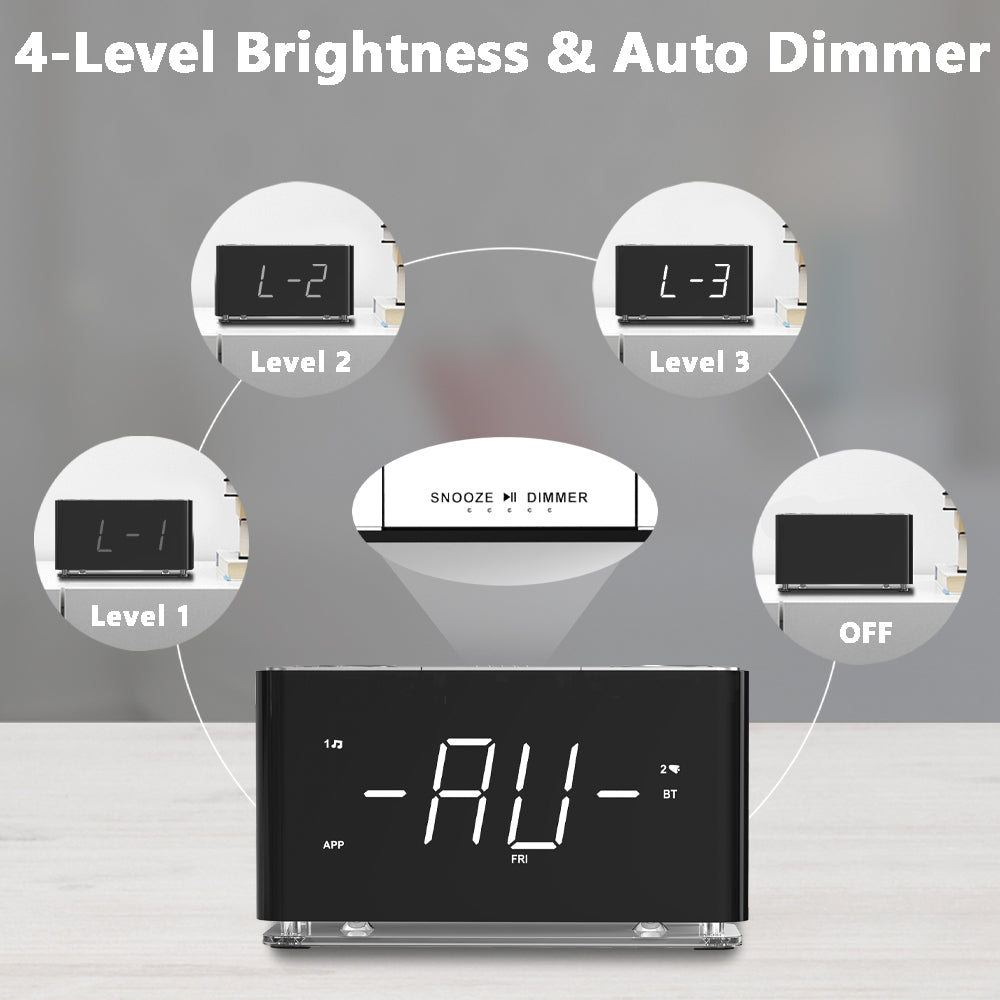 Kreativer digitaler Radiowecker, Wecker mit Bluetooth, großes LED-Display, UKW-Radio, Doppelalarm, USB-Ladeanschluss, Nachtlicht, automatischer und manueller Dimmer, Schlummerfunktion, Sleep-Timer iTOMA 507A