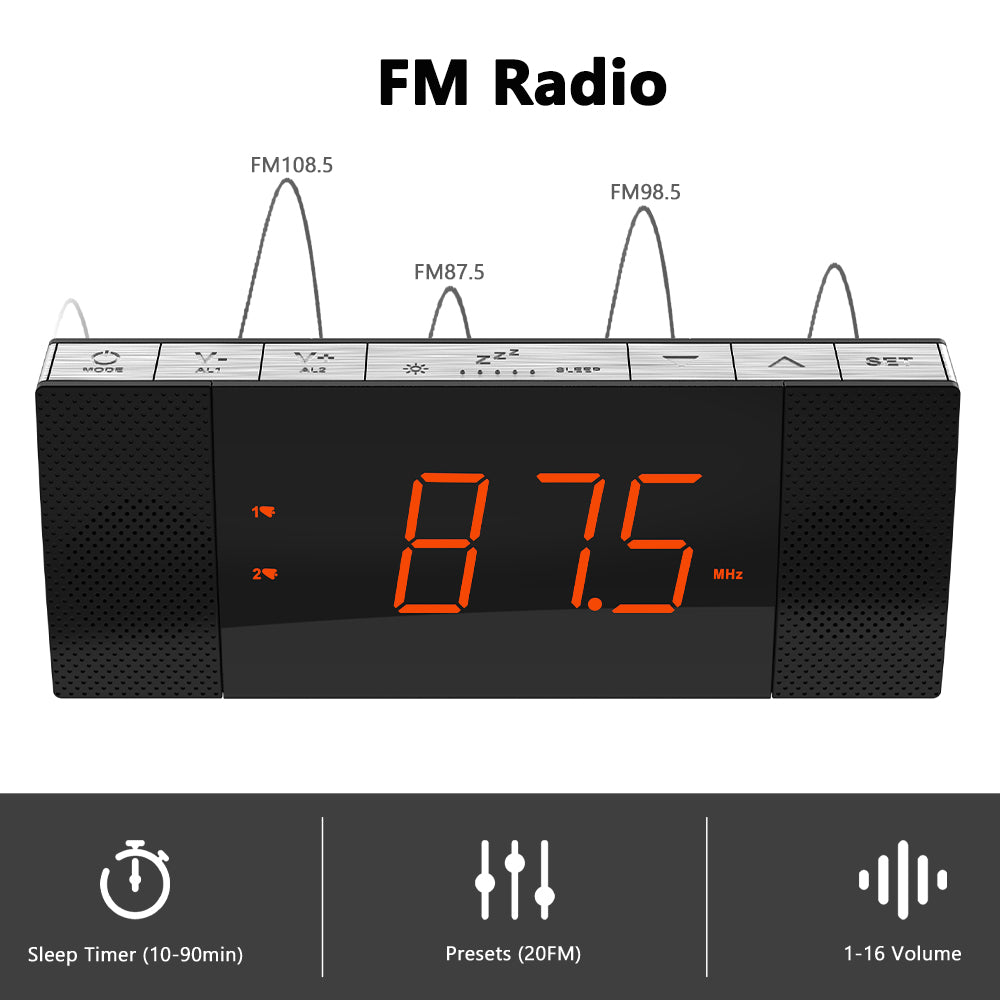 Kreativer Nachttisch-Wecker mit Radio und Bluetooth, UKW-Radio, Doppelalarm mit Schlummerfunktion, Aufladen über USB, automatischer und manueller Dimmer, Uhr fürs Nachttisch iTOMA 503A