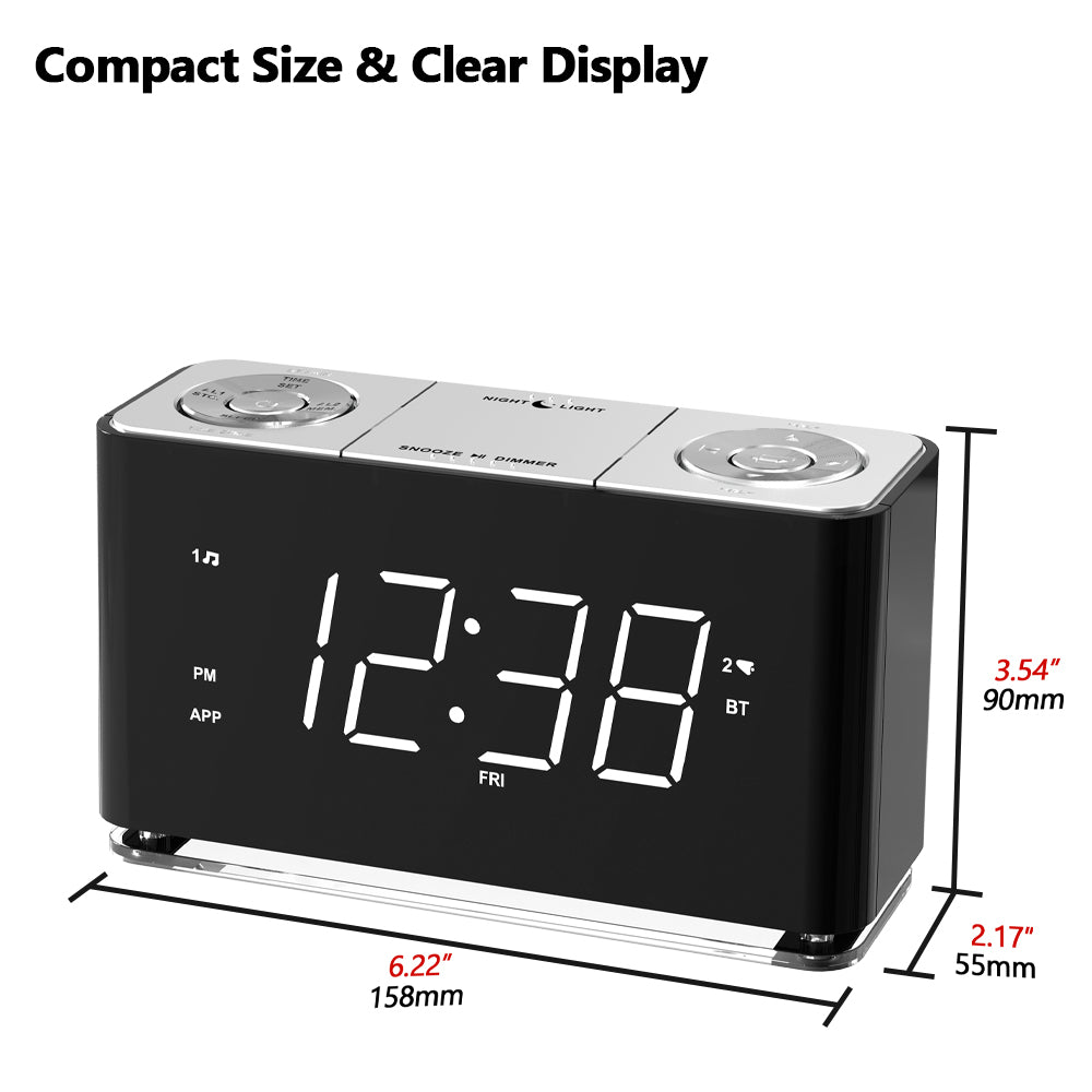 Kreativer digitaler Radiowecker, Wecker mit Bluetooth, großes LED-Display, UKW-Radio, Doppelalarm, USB-Ladeanschluss, Nachtlicht, automatischer und manueller Dimmer, Schlummerfunktion, Sleep-Timer iTOMA 507A