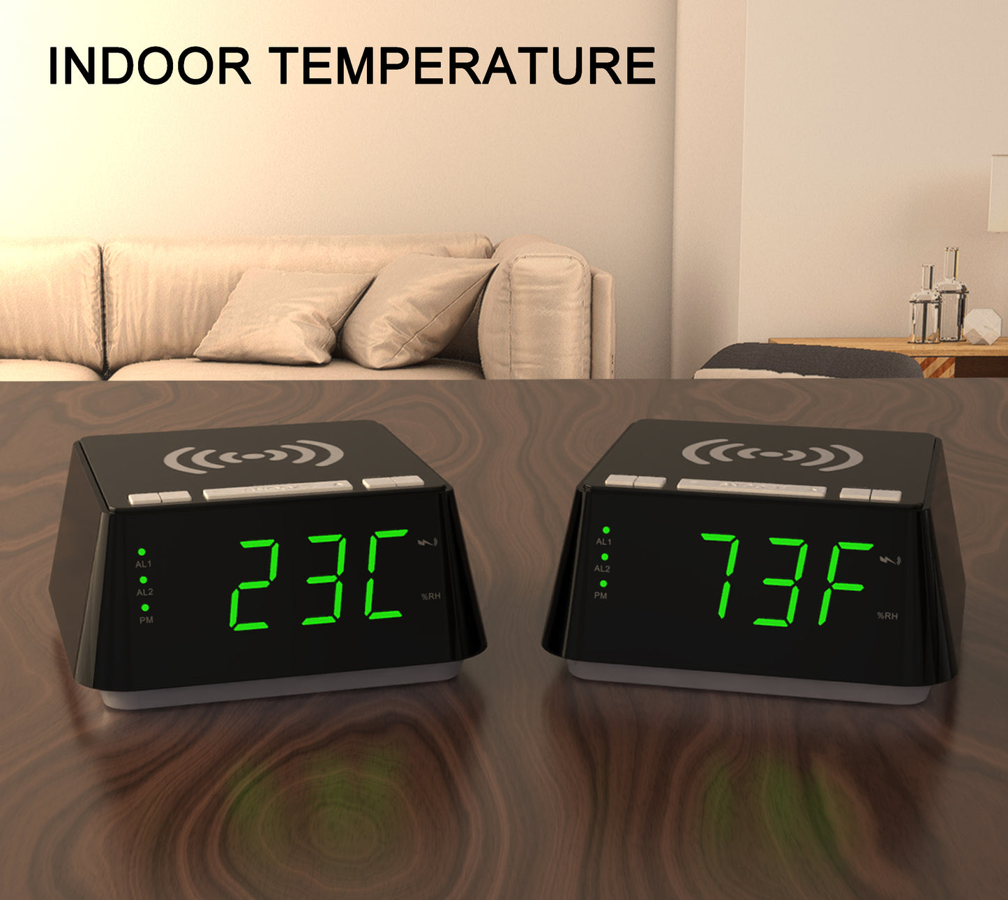 Bedside Alarm Clock with Wireless Charging, Dual Alarm, Snooze, Brightness Dimmer, USB Charging Port, Big LED Display, Night Light, Indoor Temperature & Humidity Display iTOMA 801