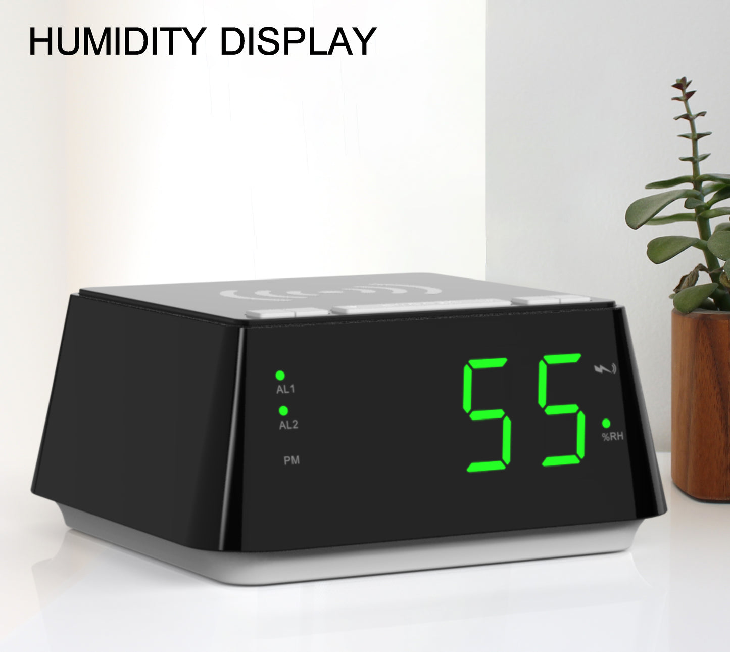 Bedside Alarm Clock with Wireless Charging, Dual Alarm, Snooze, Brightness Dimmer, USB Charging Port, Big LED Display, Night Light, Indoor Temperature & Humidity Display iTOMA 801