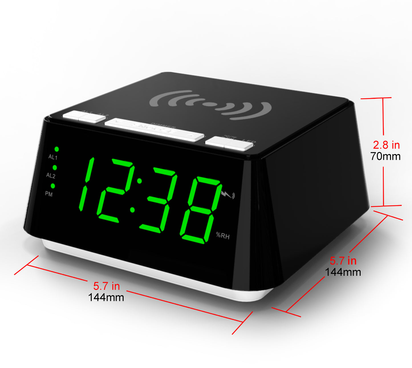 Bedside Alarm Clock with Wireless Charging, Dual Alarm, Snooze, Brightness Dimmer, USB Charging Port, Big LED Display, Night Light, Indoor Temperature & Humidity Display iTOMA 801