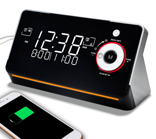 Wecker mit DAB- und FM-Radio, zwei Alarmen, Schlummerfunktion, dimmbarem LCD-Display, Nachtlicht, Bluetooth, Typ-C- und USB-Ladeanschlüssen iTOMA 729