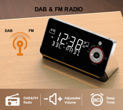 Alarm Clock with DAB & FM Radio,Dual Alarms, Snooze, Dimmable LCD Display, Night Light, Bluetooth,  Headphone，Type-C and USB Charging Ports iTOMA 729