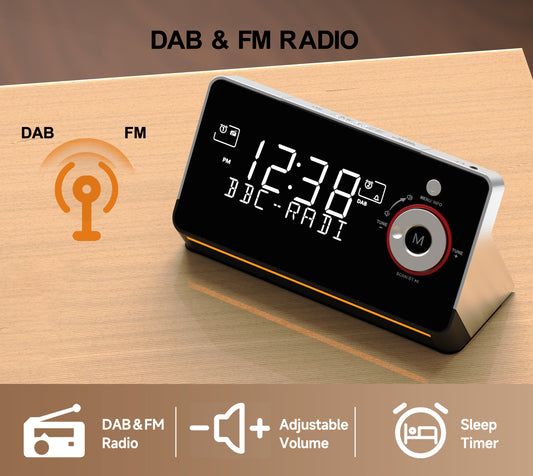 Wecker mit DAB- und FM-Radio, zwei Alarmen, Schlummerfunktion, dimmbarem LCD-Display, Nachtlicht, Bluetooth, Typ-C- und USB-Ladeanschlüssen iTOMA 729