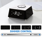 Radio despertador inalámbrico de carga para mesita de noche con altavoz Bluetooth, radio FM, alarma dual con repetición, carga USB, luz nocturna y pantalla regulable iTOMA 205