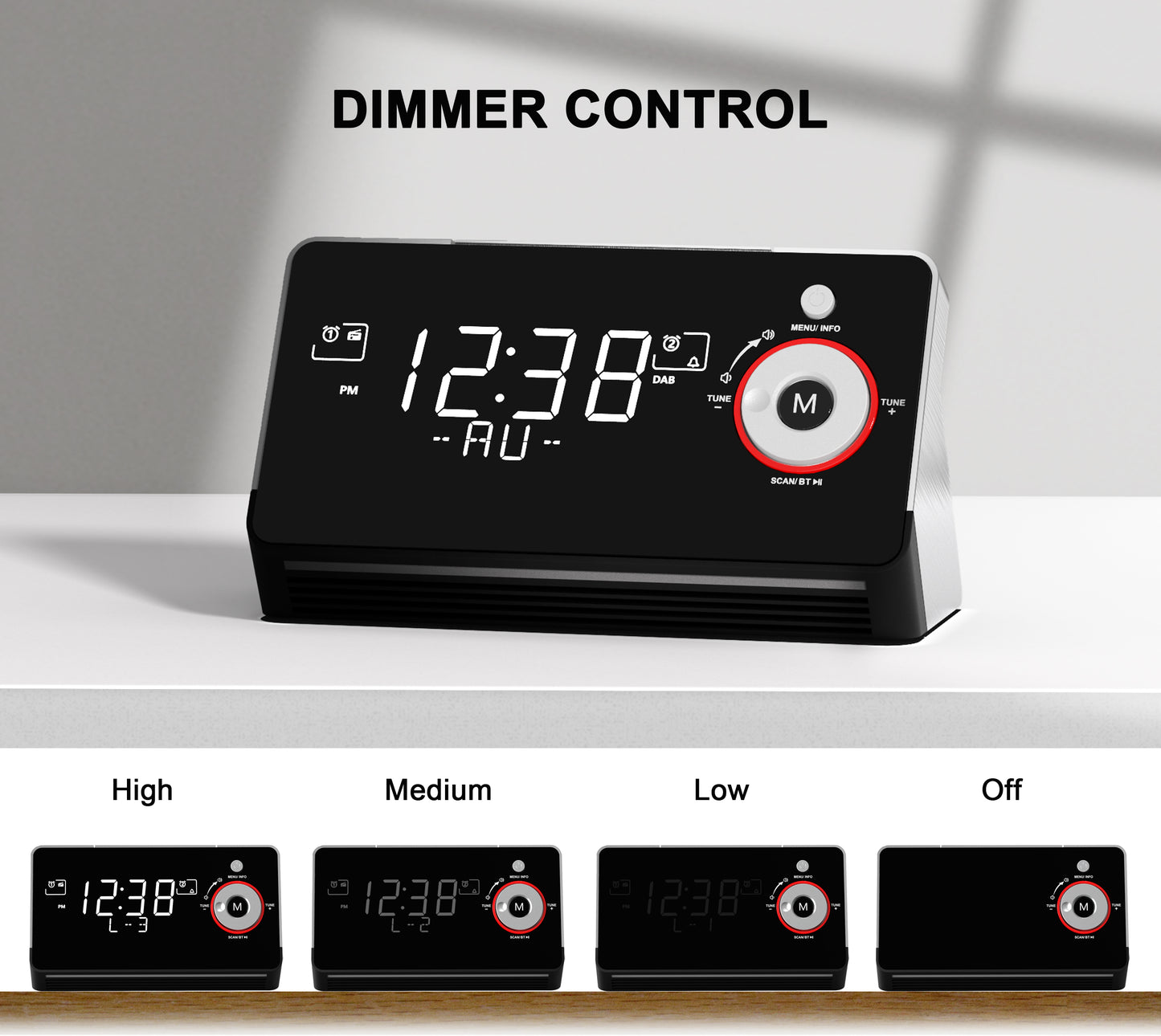 Alarm Clock with DAB & FM Radio,Dual Alarms, Snooze, Dimmable LCD Display, Night Light, Bluetooth,  Headphone，Type-C and USB Charging Ports iTOMA 729
