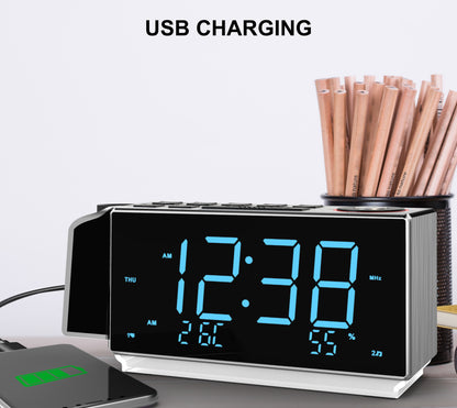 Digitaler Projektionswecker mit FM-Radio, USB-Aufladung, 1,8-Zoll-LED-Display, Nachtlicht, Doppelalarm, Schlummerfunktion, Dimmersteuerung, Radiowecker fürs Bett iTOMA 509