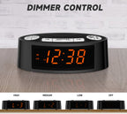 Radio despertador digital iTOMA AM/FM con alarma dual, temporizador de apagado y función de repetición, pantalla LED naranja y atenuación de 4 niveles (3301)